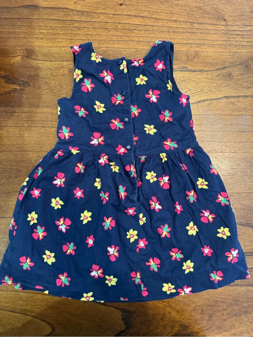 Baby Gap Girls Navy Floral Cotton Dress - Navy with Pink & Yellow Flowers